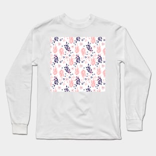 Floral Pink Navy Pattern Long Sleeve T-Shirt